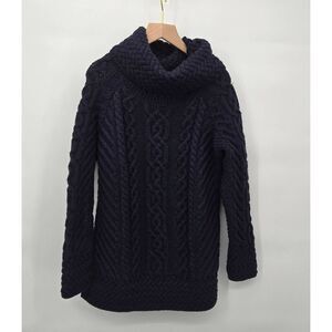 Saol Ireland 100% Merino Wool Sweater Size Medium Cable Knit Navy Blue
